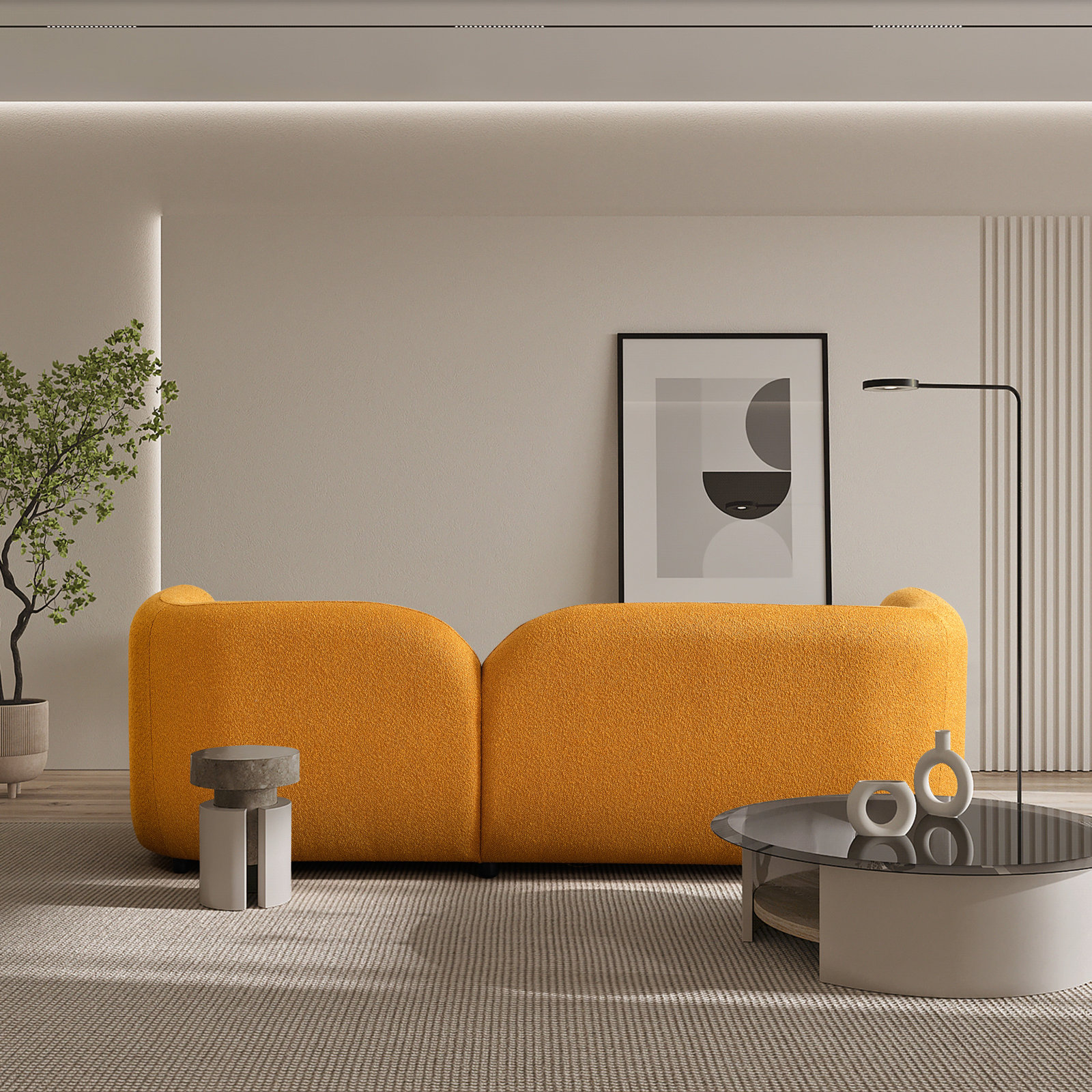 Katrien 93 " Sofa, Dark Yellow Boucle
