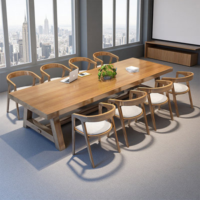 Nut-brown Rectangular Solid Wood Conference Table by Inbox Zero