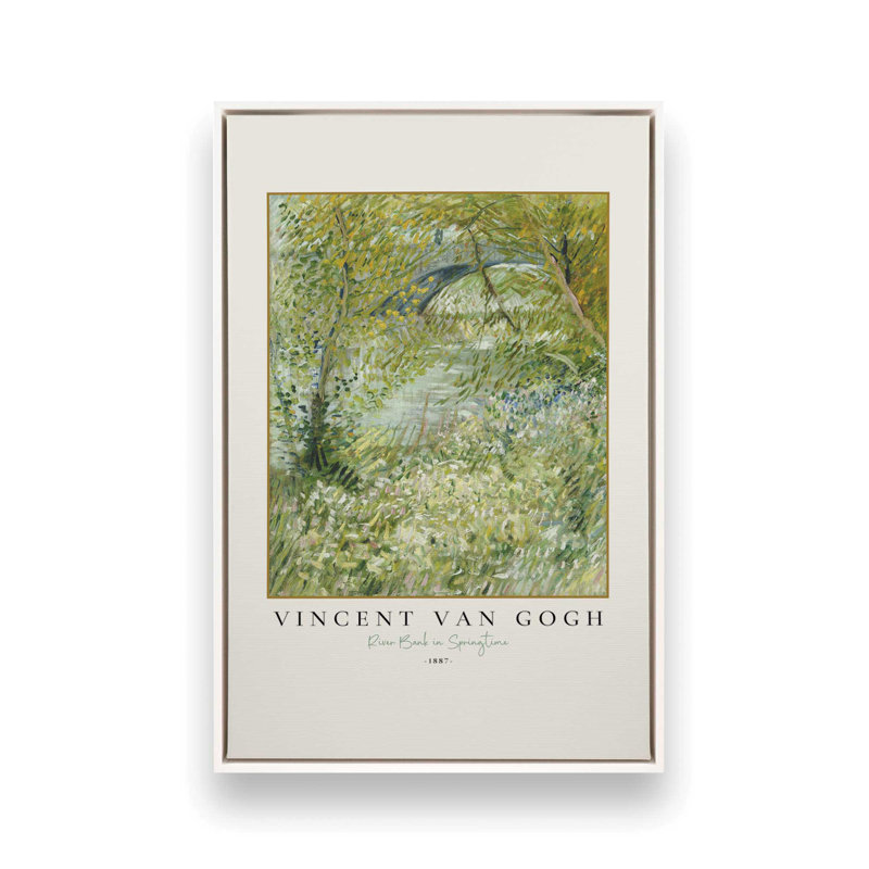 Van Gogh's River Bank in Springtime, reproduction sur toile dans un cadre, H 12,75 po x l 8,75 po, Blanc opaque