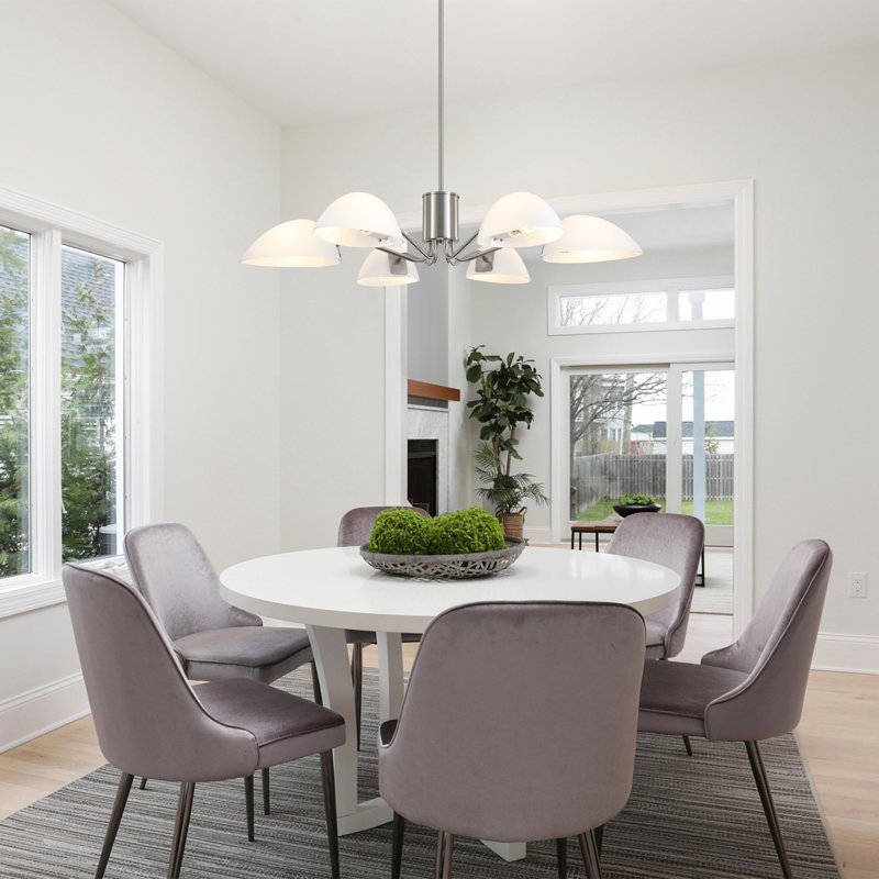 Lakendria 6 - Light 34.65'' Mid Century Chandelier With Milk White Glass Shade For Bedroom Living Room Kitchen Foyer Entryway