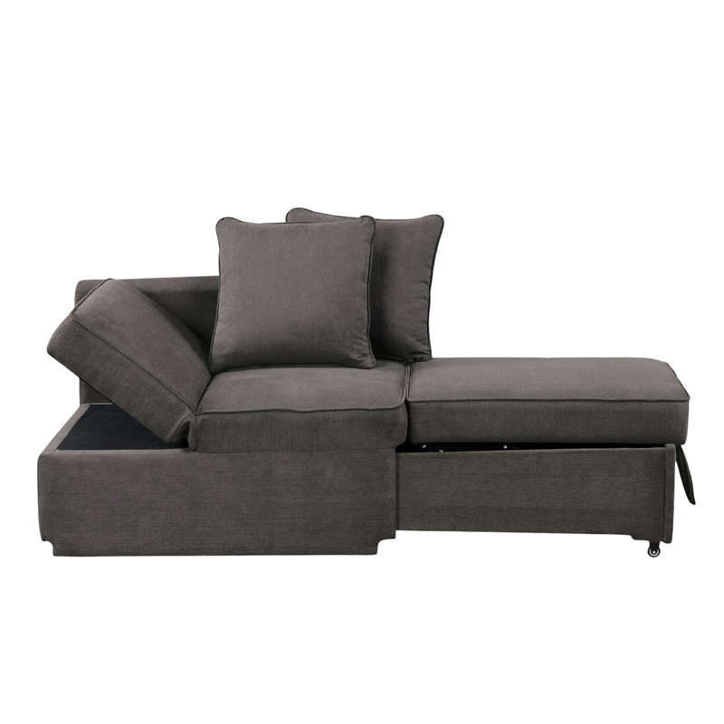 Chaise convertible contemporaine avec tissu réglable en métal gris, rangement, coussins inclus, Gris