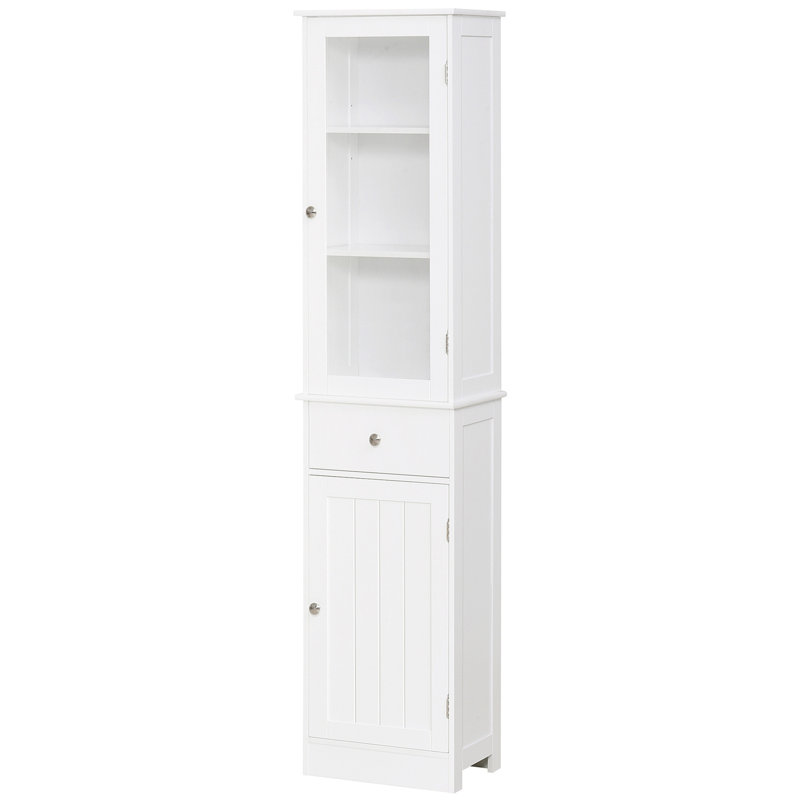 Kleankin Slim Bathroom Storage Cabinet, Tall Bathroom Cabinet, Narrow Linen Tower With Acrylic Door, Drawer And Shelves