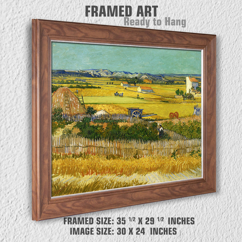 «The Harvest» par Vincent Van Gogh, reproduction sur toile, H 29,5 po x l 35,5 po x P 0,75 po, Toile avec cadre brun
