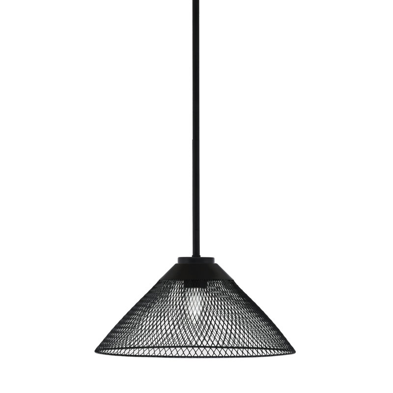 Luminaire suspendu à 1 lumière Amarmula, finition noir mat, abat-jour conique en métal 14 po