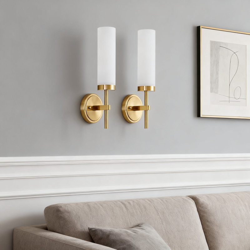 Ensemble de 2 appliques murales modernes, luminaire de meuble-lavabo câblé avec abat-jour en verre blanc opale pour miroir de salle de bain, chambre à coucher, salon, couloir et cuisine