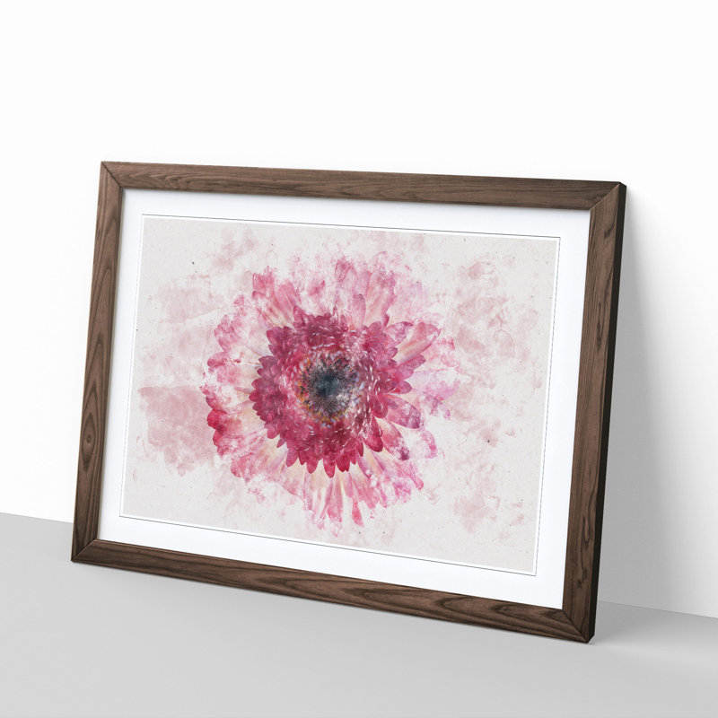 Layers of a Pink Gerbera - Picture Frame Painting Print, 24cm H x 33cm W x 2cm D, Walnut Framed