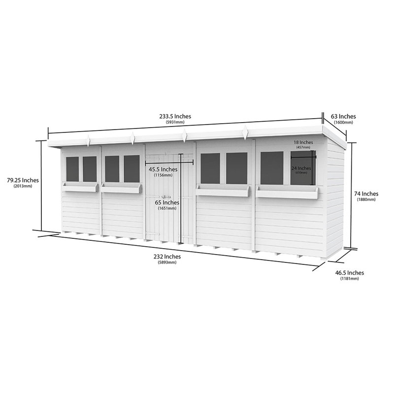 20ft x 4ft Pent Summer Shed