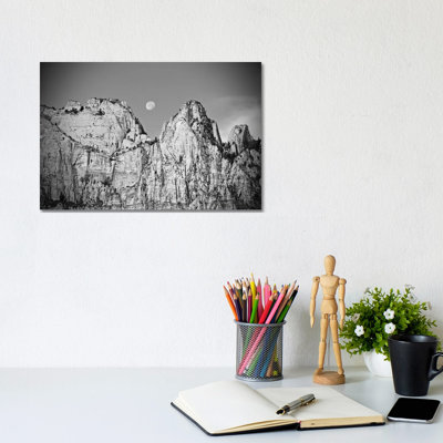 Utah Moonrise in Black and White 1 Piece Wrapped Canvas Wall Art
