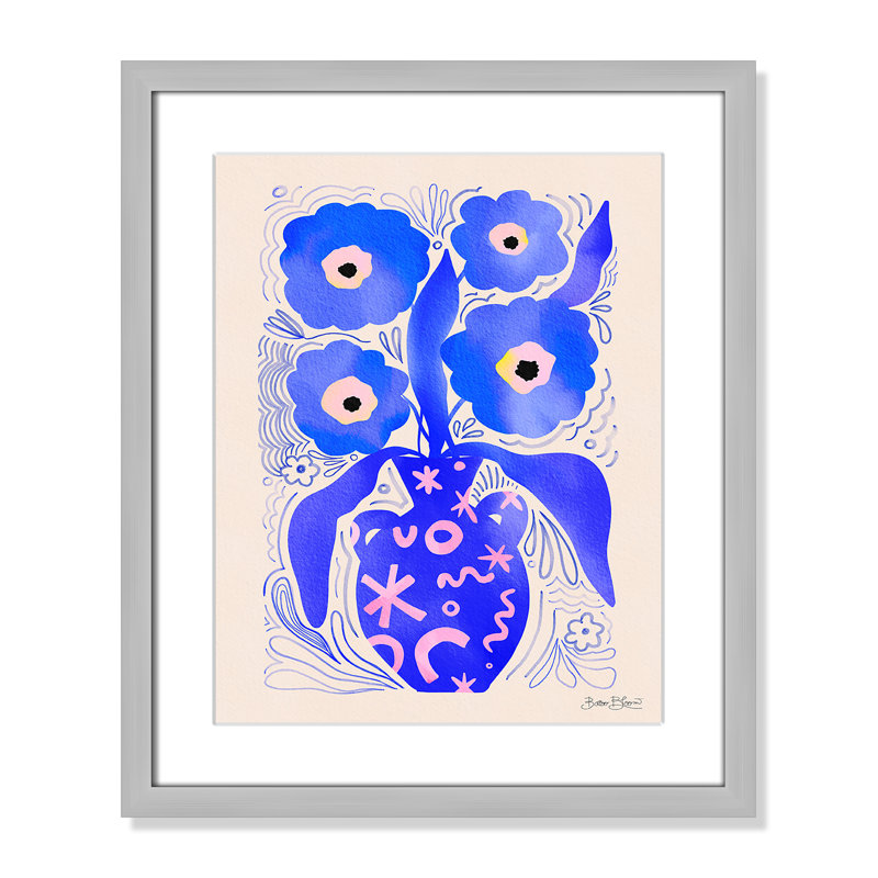 «Blue Flowers Matisse» par Bloom, Argent mat, 16'' W x 19'' H, Imprimé mat