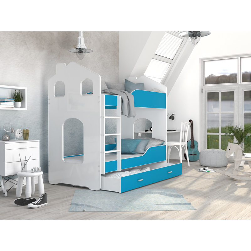 Ryland High Sleepers with Storage Included with Built-in Ladder Included, Blue/White, 80 x 190 cm