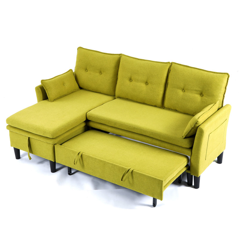 Reversible Sectional Sofa Bed With Storage Chaise, Green