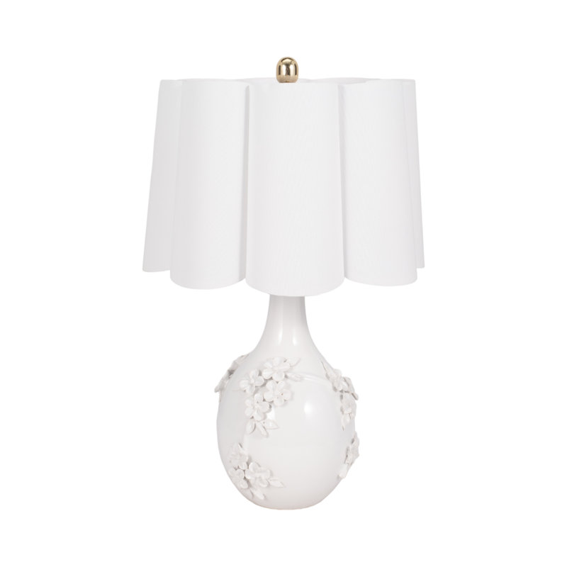 Wrought Studio™ Cream Ceramic 25 Inch Floral Applique Table Lamp Elegance