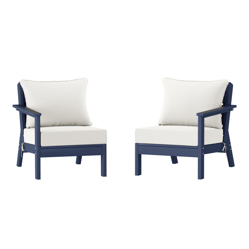 Deep Seating Set With Cushions, Navy Blue, White