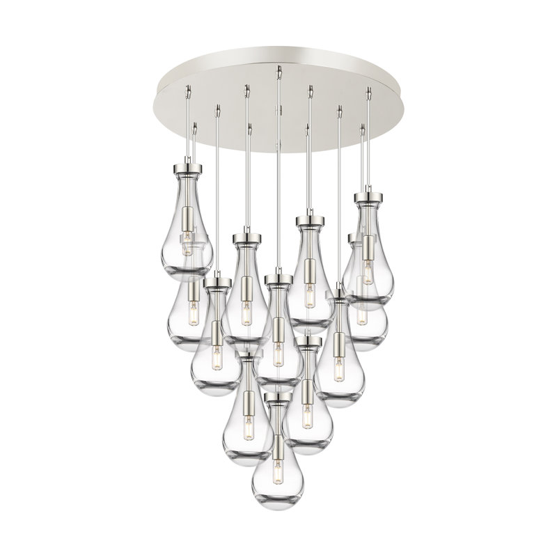 Luminaire suspendu à 12 lumières Edwa, Transparent, Nickel poli
