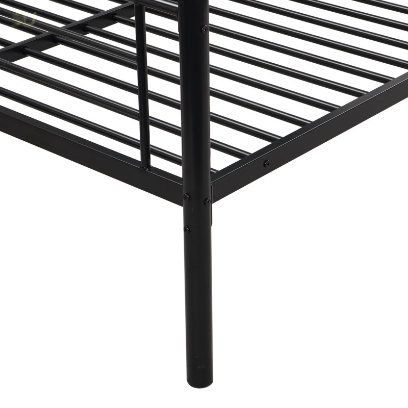 Lit simple superposé au dessus d'un lit double avec lit gigogne en métal, aucun sommier requis, assemblage facile, lit