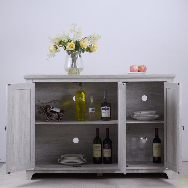 49.33" X 15.55" Spacious Size Countertop Sideboard With 3 Mirrored Doors Adjustable Shelves Buffet Cabinet, Storage Cabinet For Living Room, Bedroom, Dinning Room, Kitchen, Hallway Closet