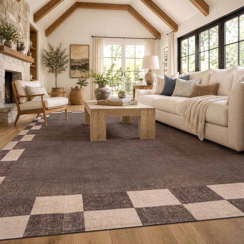 Tapis brun châtaigne à revers antidérapant lavable à la machine, Brun, 9 pi x 12 pi