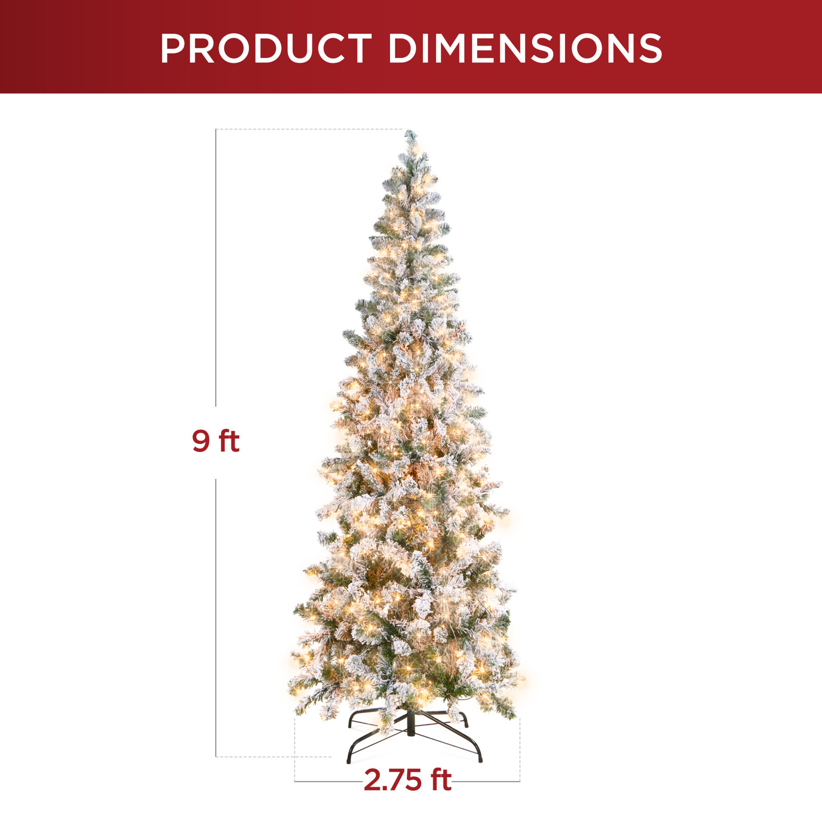 Pencil Frosted 12' Pre-Lit Pine Christmas Tree, 9' H