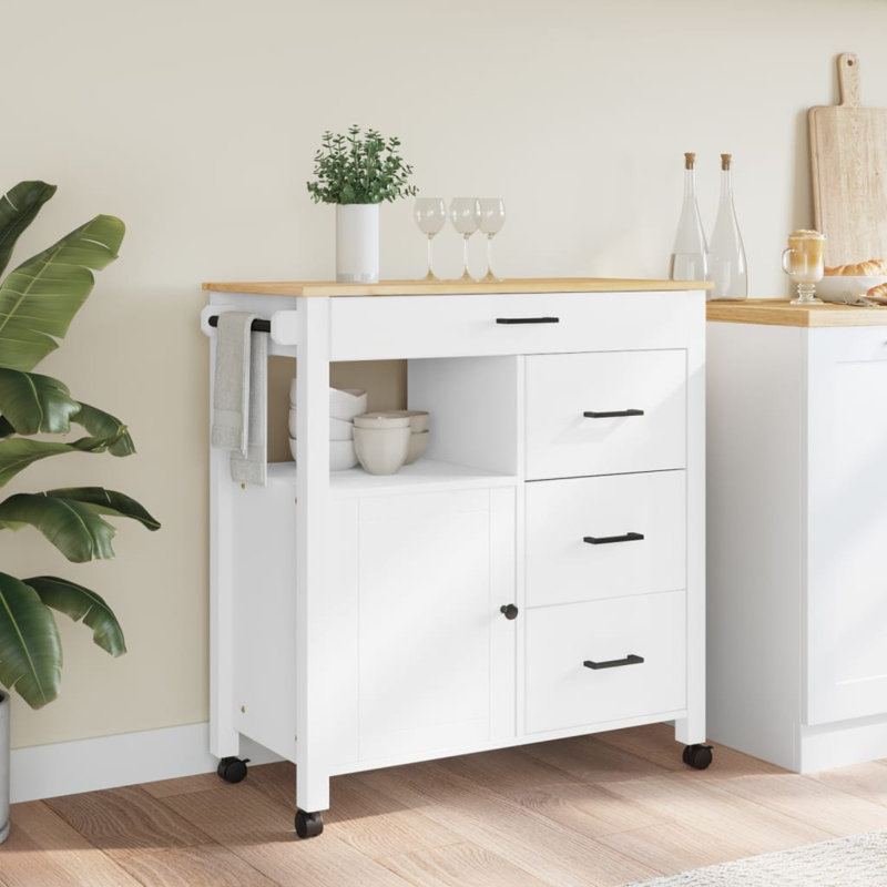 Solid Wood Bar Cart, White
