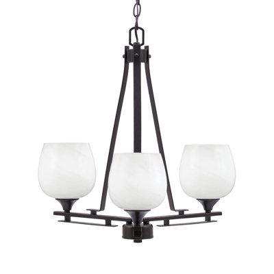 Uptowne 3 Light Uplight Chandelier Shown In Dark Granite Finish With 6" White Marble Glass