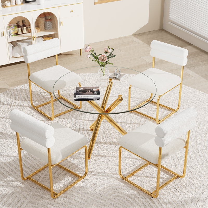 Round Glass Dining Table Set, 3, 30'' H X 39'' L X 39'' W
