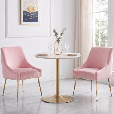 Chaise de salle à manger moderne en velours avec pieds en métal doré, coussins rembourrés en éponge pour le salon, la salle à manger, ensemble de 6 | Rose