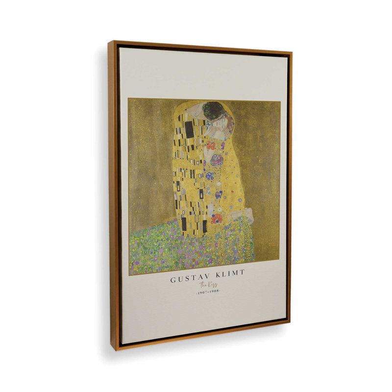 Le baiser par Gustav Klimt v3, H 30,75 po x l 20,75 po, Cadre flottant or poli