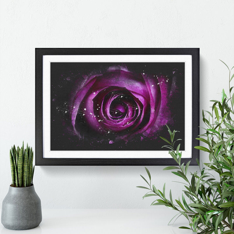 Purple Rose Flower Vol.2 - Single Picture Frame Print on Wood, 36cm H x 48cm W x 2cm D, Black Framed