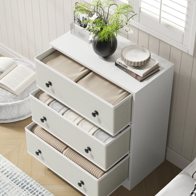 Modern Nightstand, 22.8" Wide Wood End Table With Fabric Drawers, Small Side Table For Bedroom, White, White
