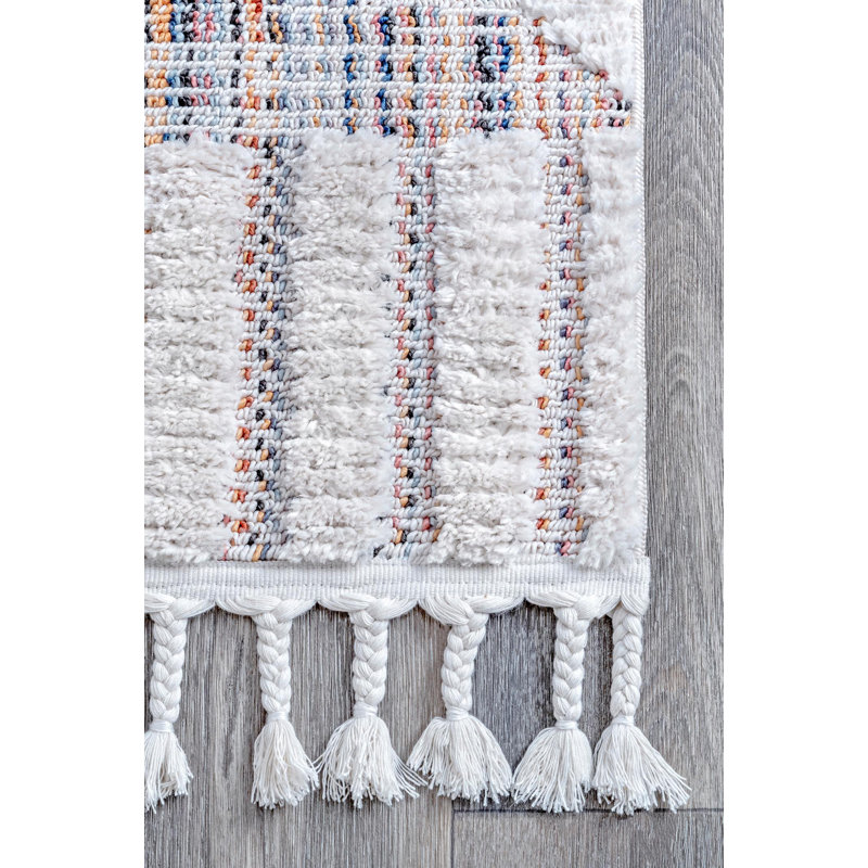 Tapis géométrique rose / blanc Wasson, Rectangle 3 pi x 5 pi