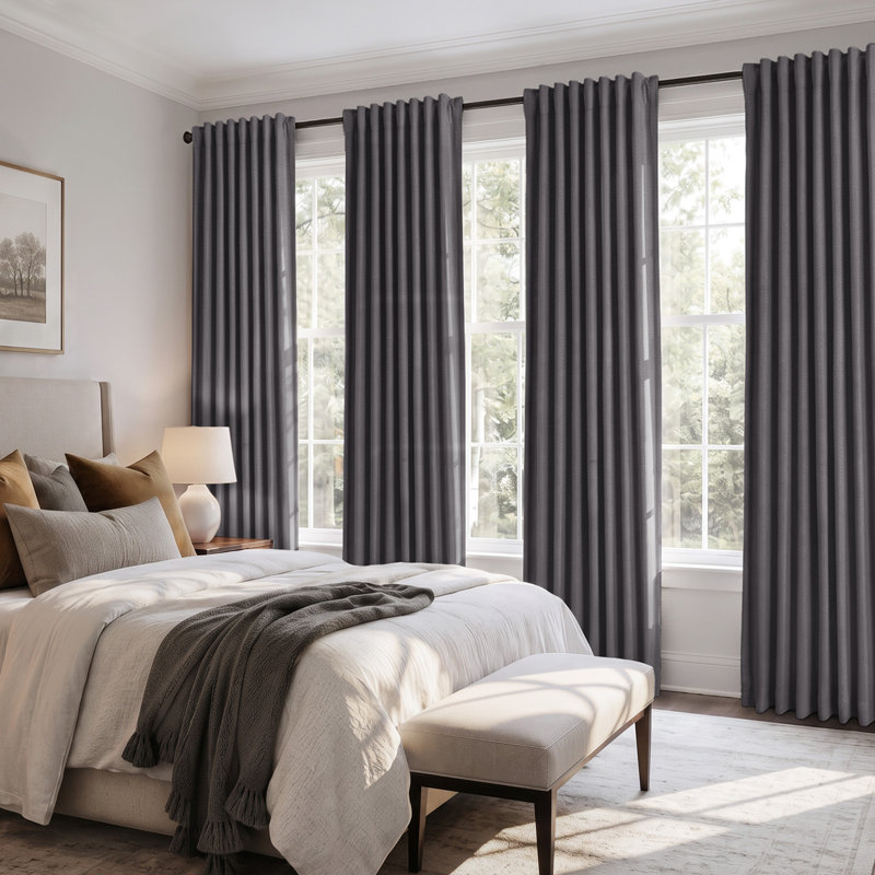 Paire de rideaux occultant et texturé 100% lin 50 po (ensemble de 2), L 50 po x L 84 po, Gris foncé