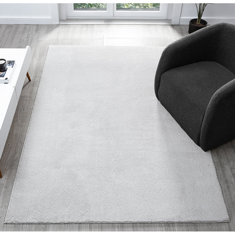 Taeler Washable Modern Living Room Rug Polyester Plain Indoor Area Rug with Low Pile - Anti-Slip Felt Backing SuperSoft Carpet Bedroom-Hallway, Silver