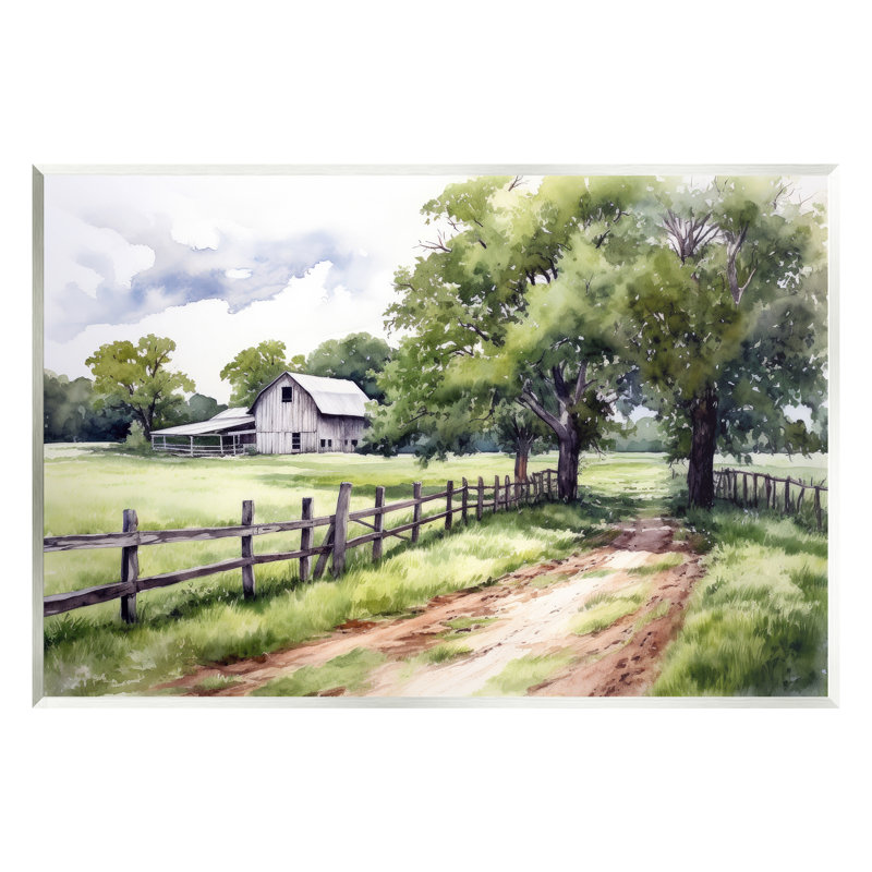 Az-363 - Peinture de campagne encadrée, H 13 po x l 19 po x P 0,5 po