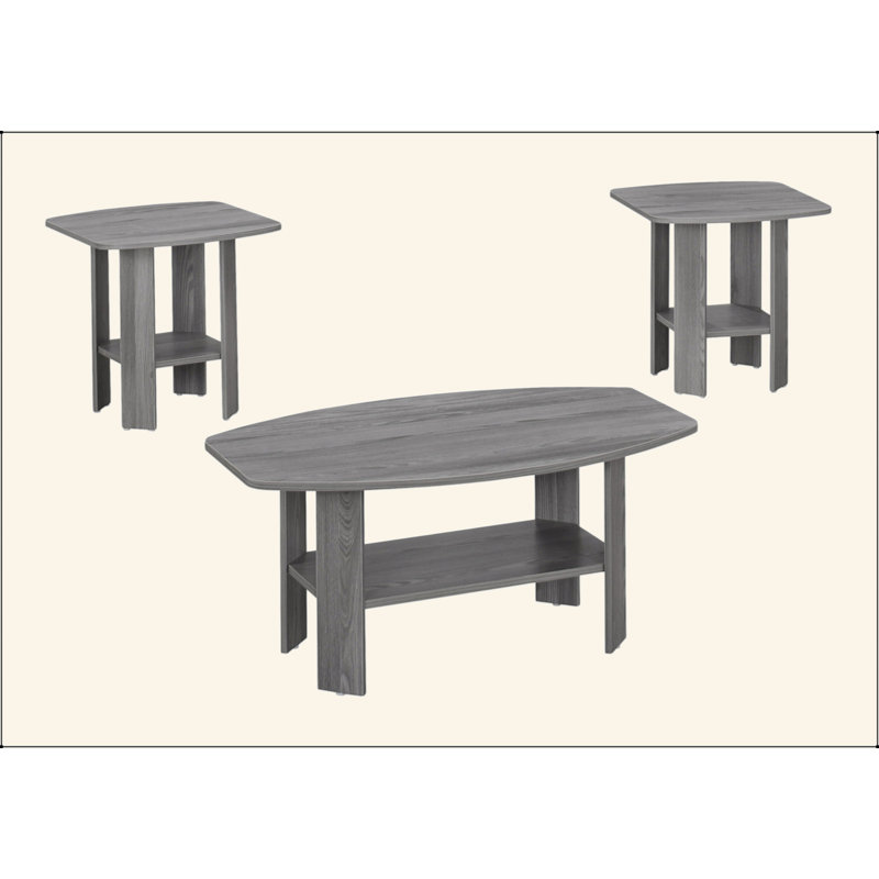 Table Set, 3Pcs Set, Coffee, End, Side, Accent, Living Room, Grey Laminate, Transitional, Gray