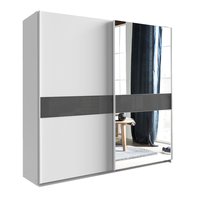 Botwith 2 Door Manufactured Wood Wardrobe, White/Grey, 198cm H x 180cm W x 64cm D