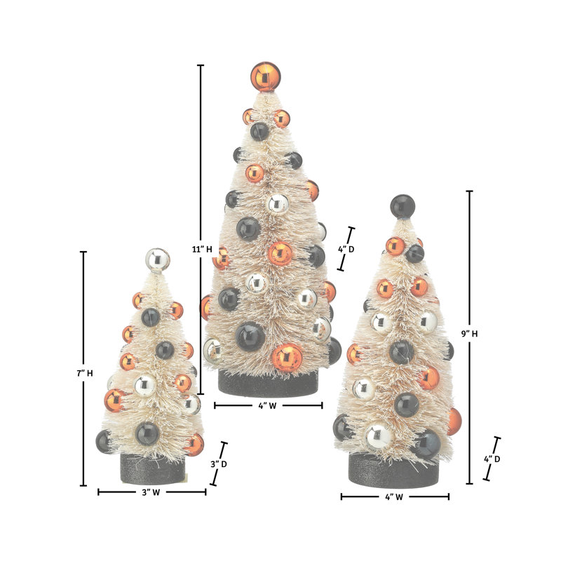 7.5-10.5'' Halloween Sisal Tree Set of 3, Blanc / orange / noir