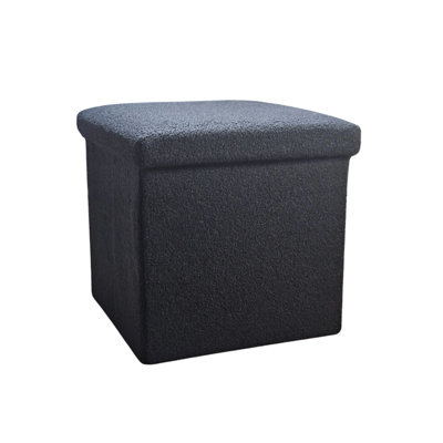 15" Black Boucle Cube Storage Ottoman