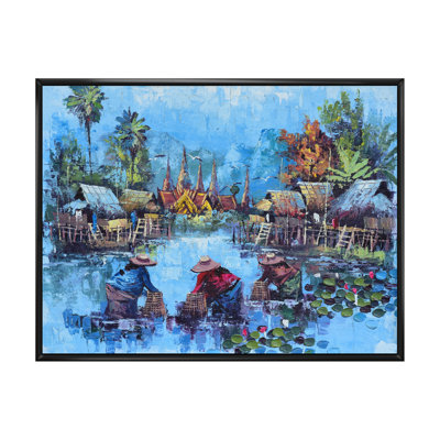 Vie rétro asiatique au bord de l'eau - peinture sur toile