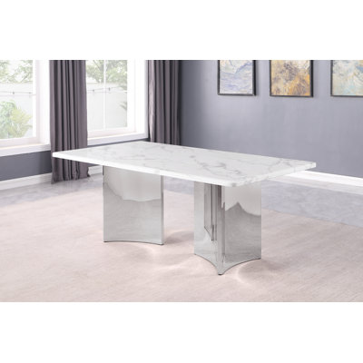 White Marble Dining Table With Stainless Steel Base