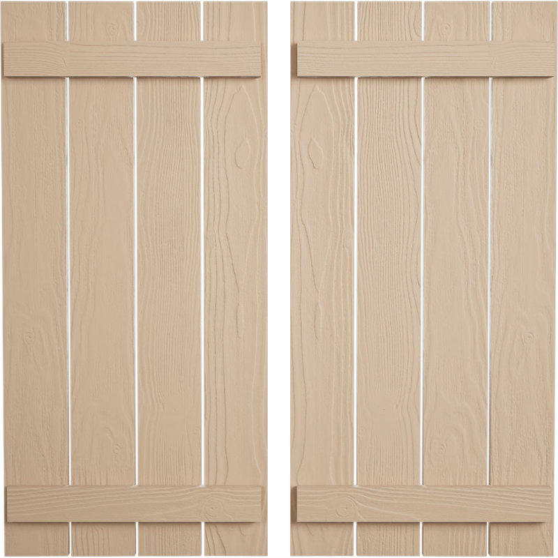 Volets rustiques en faux bois à quatre planches espacées (par paire), Texture sablée / brun clair apprêté, 23"