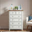 Commode moderne avec 6 tiroirs, poignées en métal et surface en grain de bois