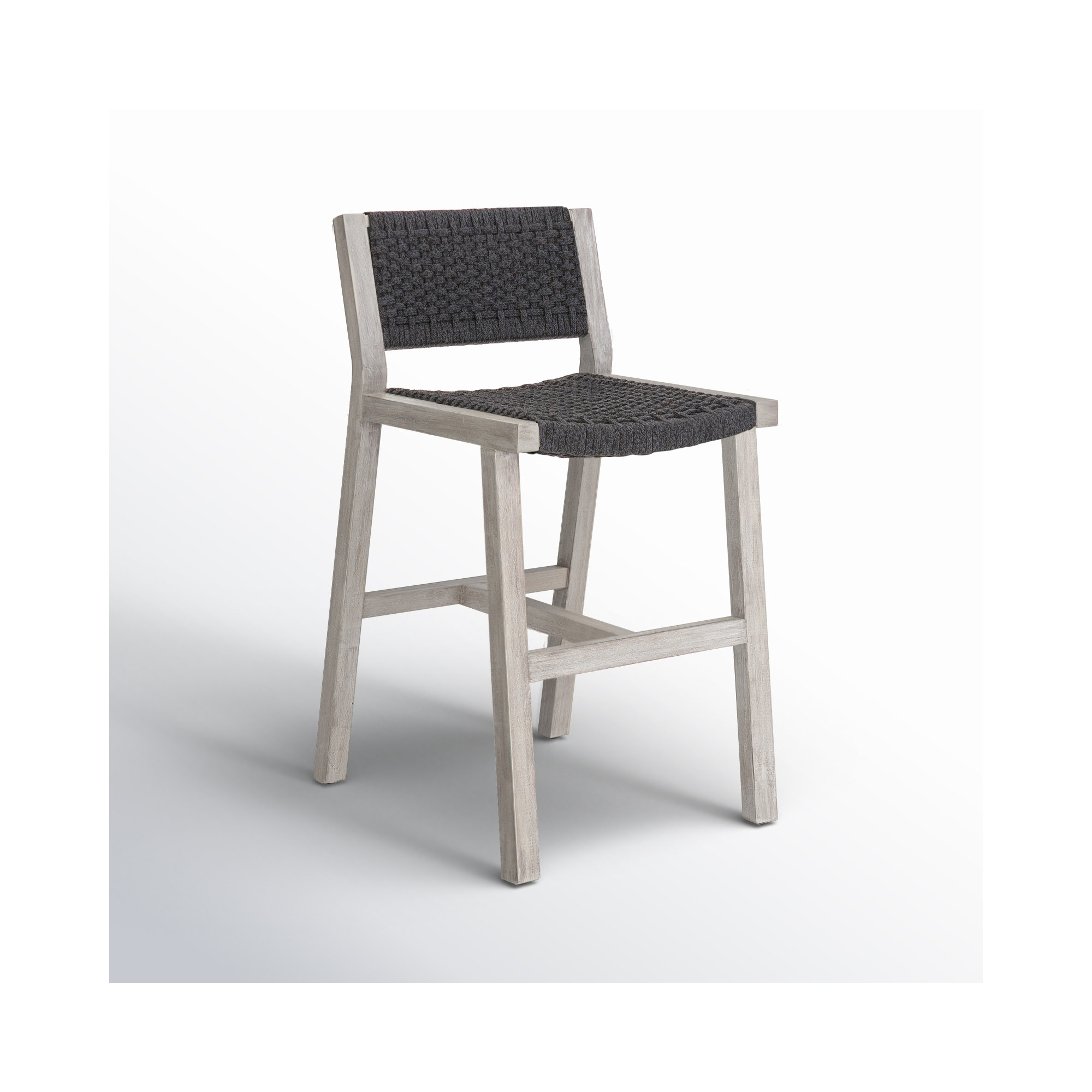 Shea Teak Outdoor Bar Stool, Weathered Gray, Thick Gray Rope, Bar Stool (29" Seat Height)