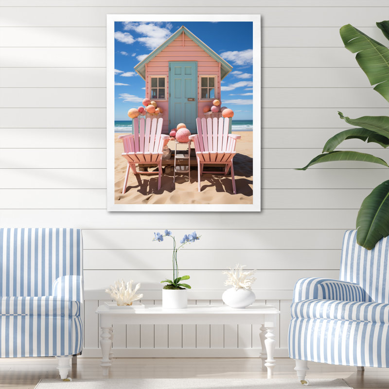 «Pink Miami Chairs I», reproductions d'art mural nautique et de plage, Cadre photo blanc, H 40 po x l 30 po x P 1,5 po