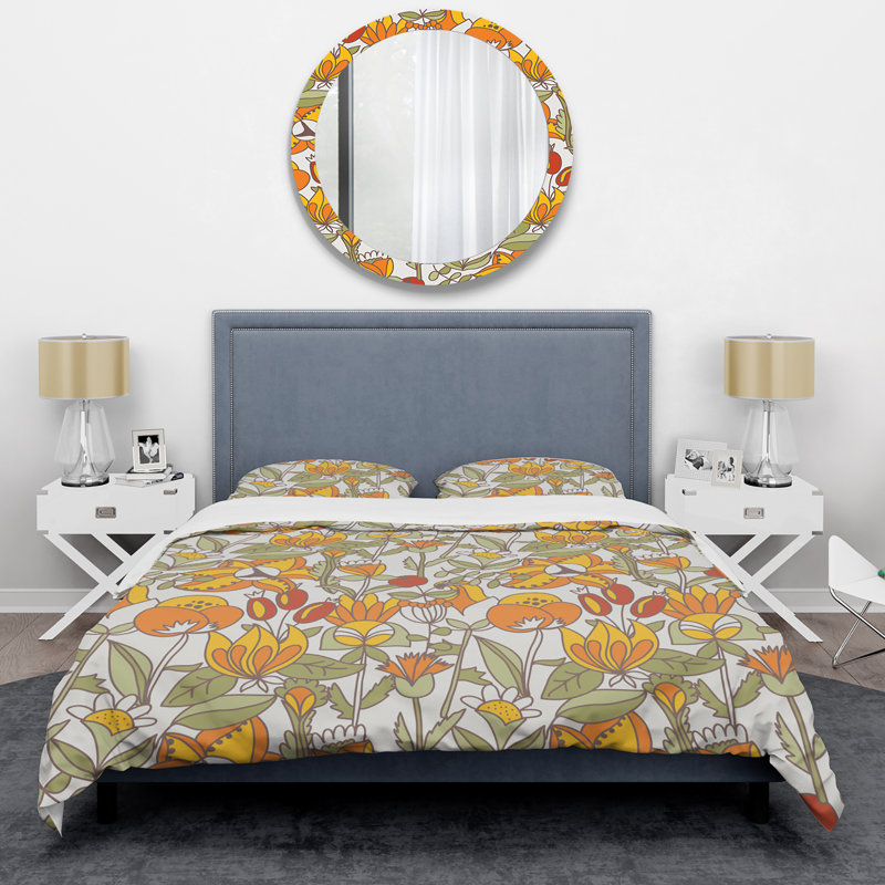 Fleurs jaunes - Ensemble de housse de couette floral - Polyester en microfibre