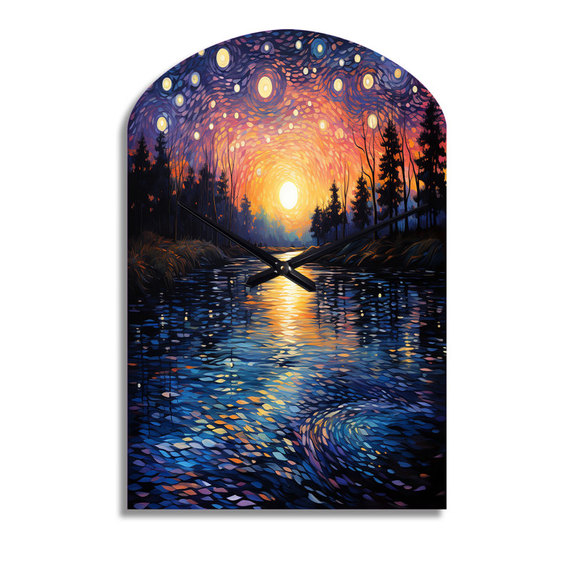 Vangogh Twilight Reflections Pointillism - horloge murale asymétrique en métal, Moyenne