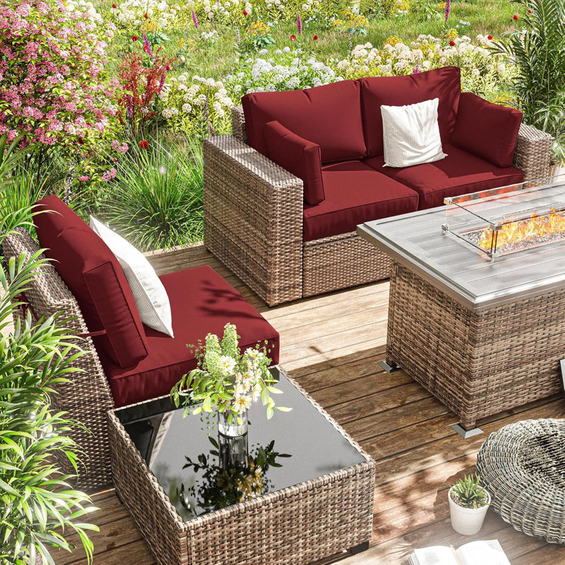 8-Piece Outdoor Cushion Cover Set (Set Of 3 Seats, 5 Backs), Covers Only, Burgundy