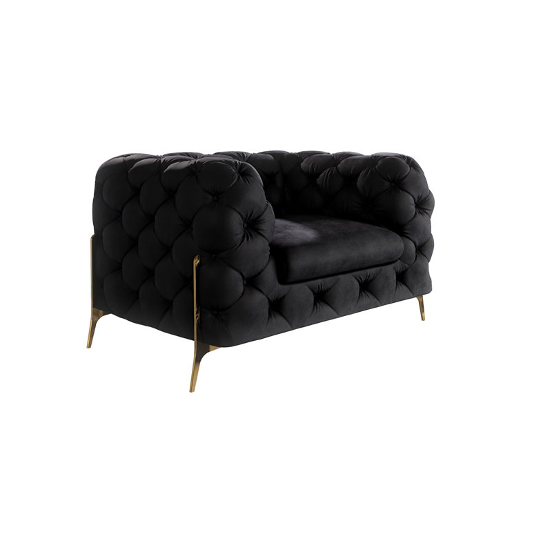 Chesterfield Armchair Atoka with Gold Metal Legs, Black