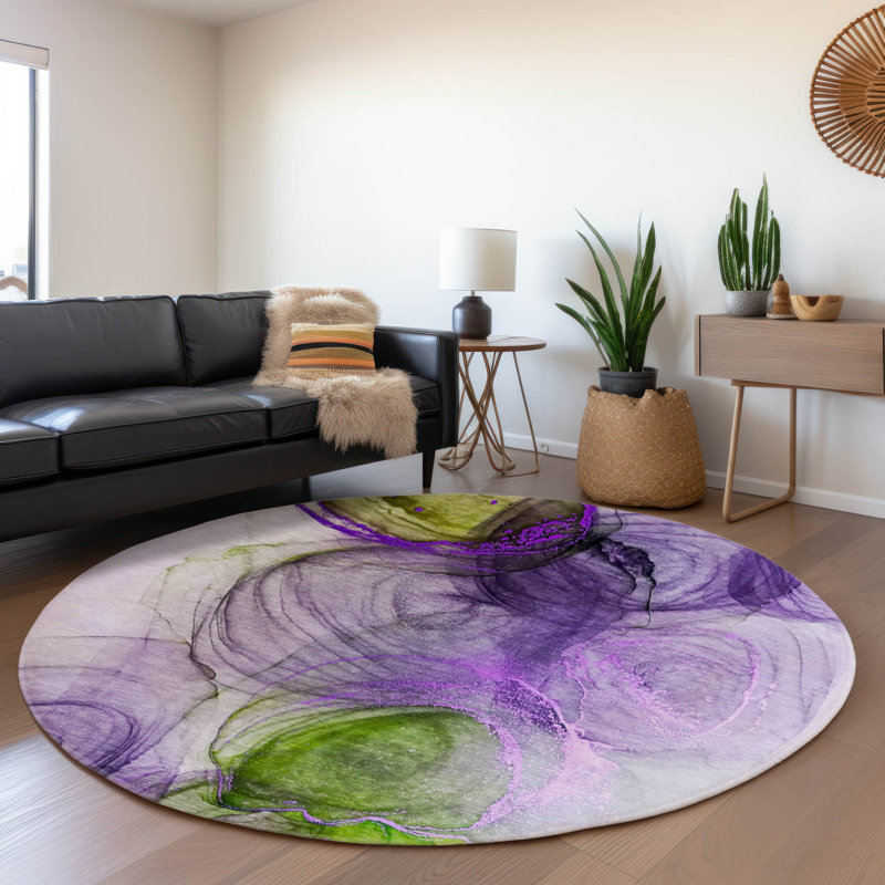 Tapis mauve de qualité supérieure lavable à la machine 2 pi 6 po x 3 pi 10 po Cerrito AMF513, Rond 8 pi
