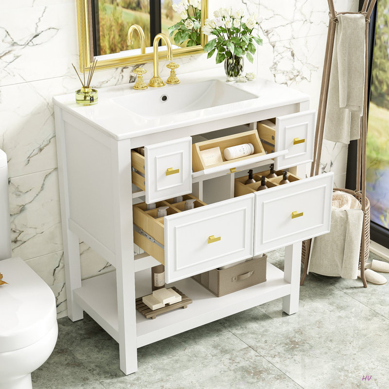 Ensemble de meuble-lavabo simple 30 po avec lavabo en céramique Combofree, Blanc