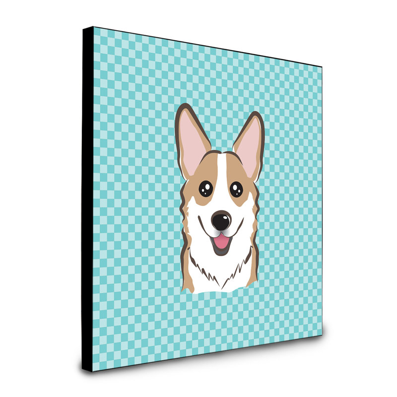 Panneau mural d’art Dungorbery, bleu, Corgi brun clair